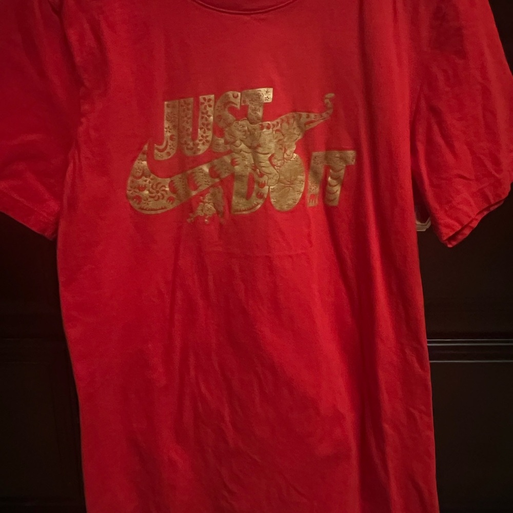 Nike Red Tee with Gold Just Do It Design